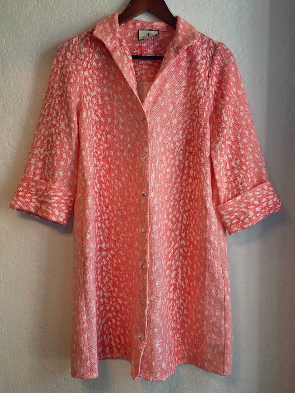 Tuckernuck Collared Shirt Dress in Coral Animal Antelope Print, Small